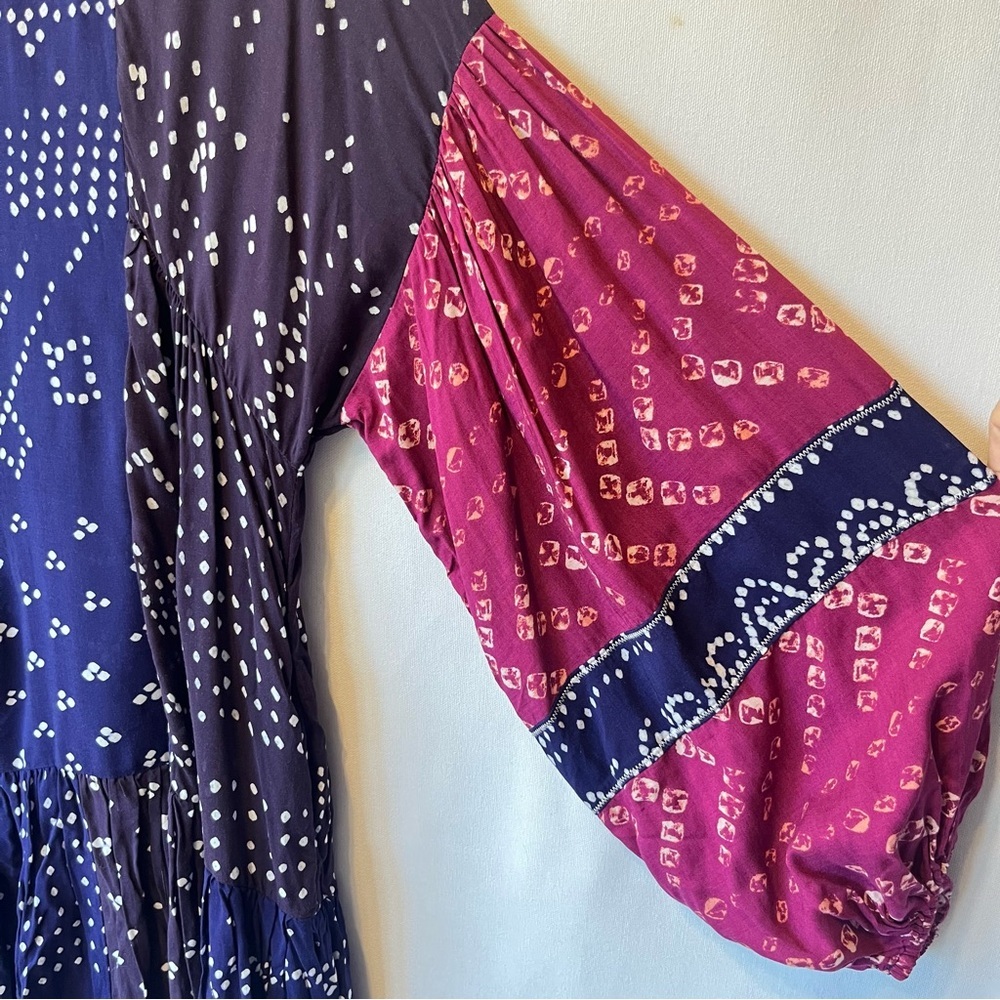 Free People Shibori Mini swing dress Tunic blouse XS Long balloon sleeves top - Picture 4 of 10